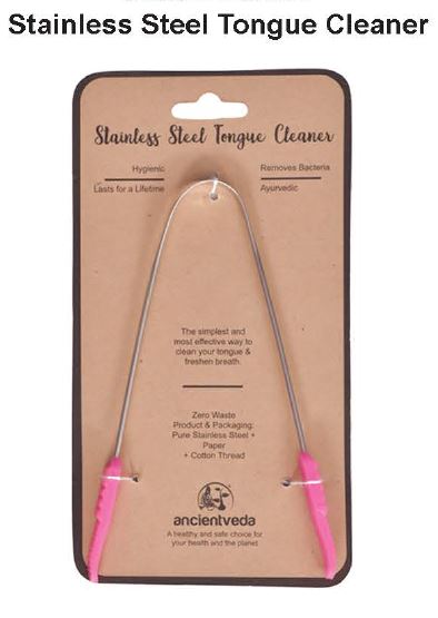Ancient Veda Tongue Cleaner health Divine Supplies Stainless Steel with plastic handle 