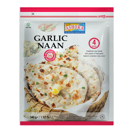 Ashoka Tandoori Garlic Naan Frozen Foods Malabar 4 pcs 340 g 