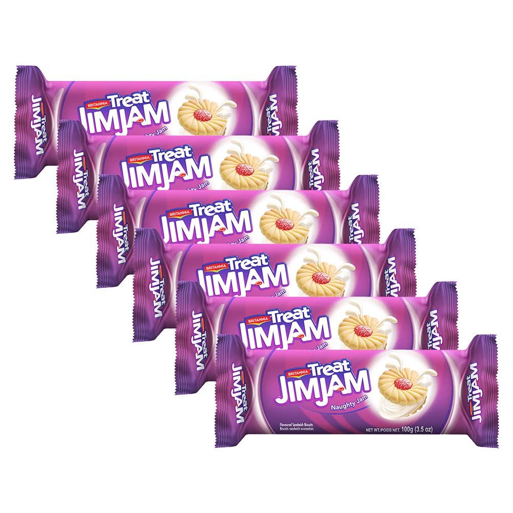 BRITANNIA Treat Naughty Jim Jam Biscuits Sandwich Snacks Prayosha Spices 3.5 OZ (100g) 