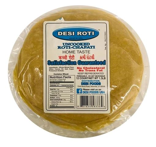 Desi Roti Frozen Food DAAKS 12 Count 