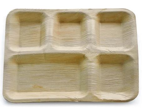 Rectangle Partition Plates (Areca Palm Leaf) Areca NaturesAgroProducts 12×10 inches 5 Compartments 25 Pack