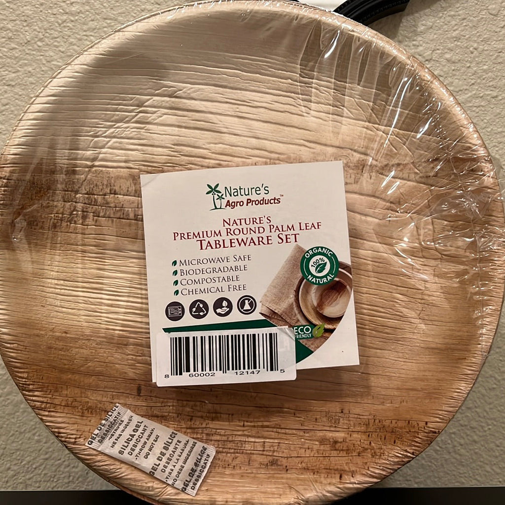 Round Plates (Areca Palm Leaf) Areca NaturesAgroProducts 9 Inches 25 Pack Eco Friendly Biodegradable