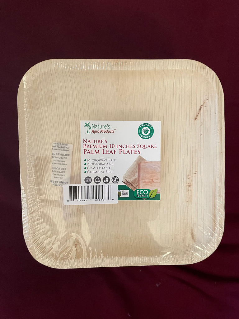 Square Plates (Areca Palm Leaf) Areca NaturesAgroProducts 9 Inches 25 Pack Eco Friendly Biodegradable