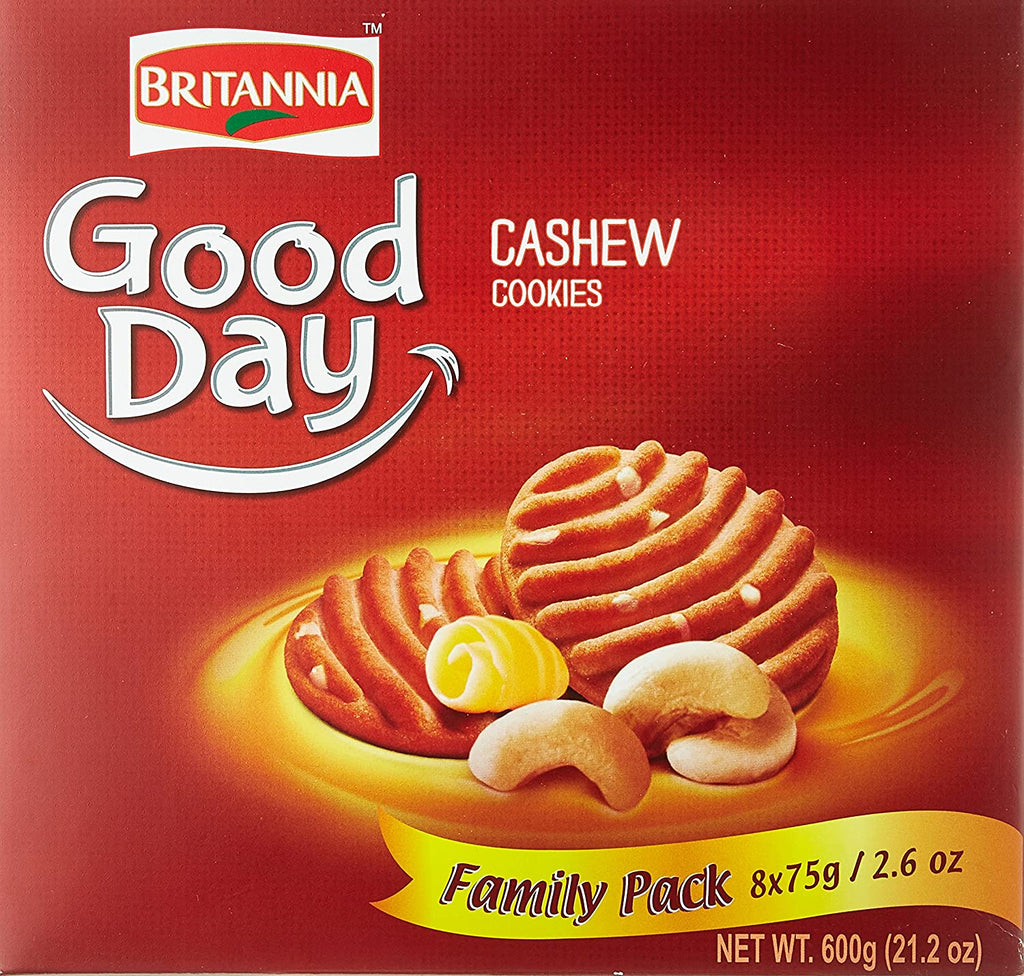 Britannia Good Day Cashew Cookies - Family Pack Snacks Prayosha Spices 8 Packs of 75g 