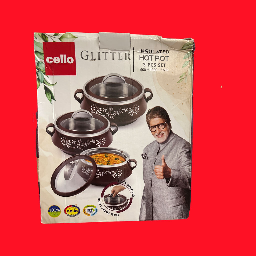 Cello Glitter Pack of 3 Serve Casserole Set Cookware Sri Sairam Foods 3 PCS 500/1000/1500 