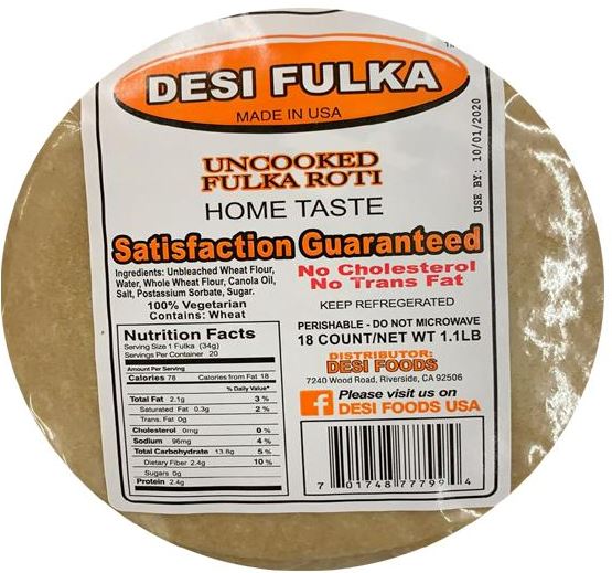 Desi Fulka Frozen Food DAAKS 18 Count Uncooked 