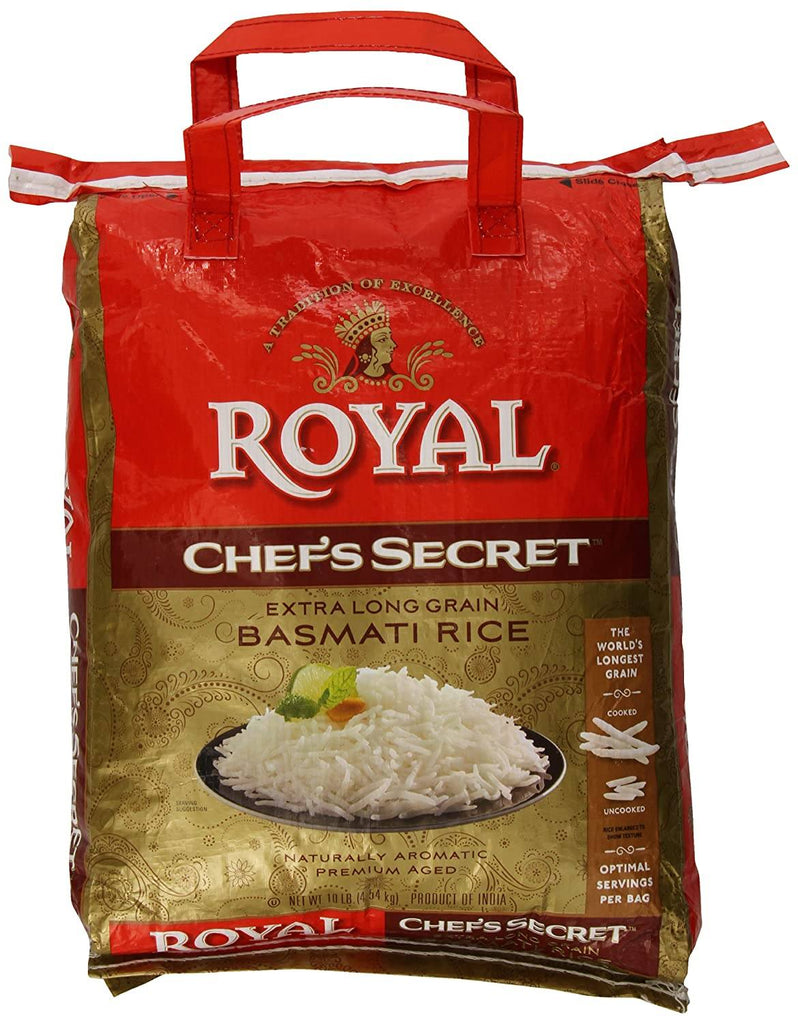 Royal Chef Secret Extra Long Grain Basmati Rice Rice Prayosha Spices 10 LB 