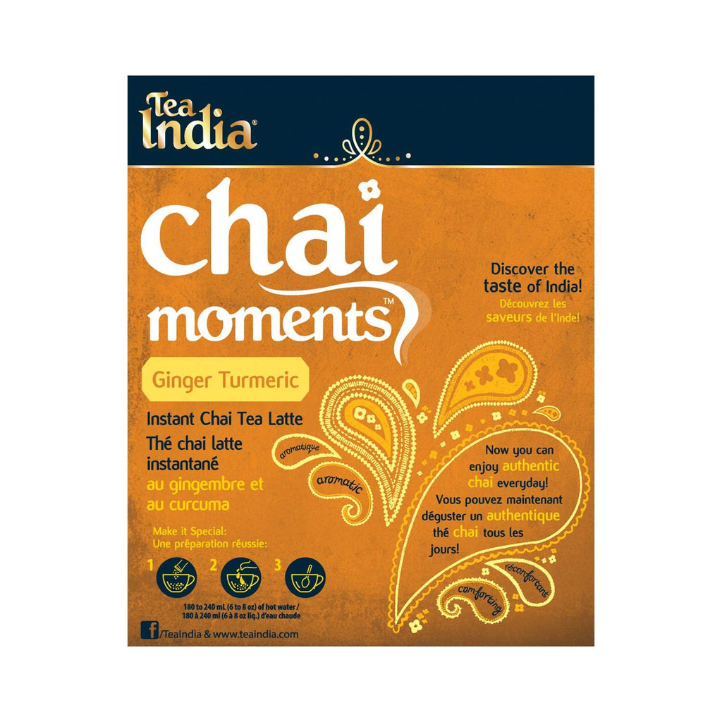 Tea India Chai Moments Instant Ginger Turmeric Chai Tea Mix Tea Malabar 20 Count 